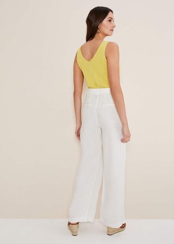 Phase Eight Aaliyah Linen Wide Legs Trousers White Australia | HY1940783